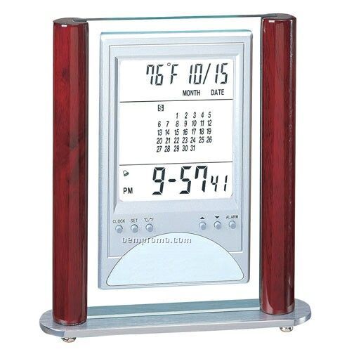 Digital Desktop Alarm Clock With 2 Burgundy Side Bars