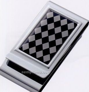 Epoxy Argyle Patterned Metal Chrome Plated 2-sided Money Clip