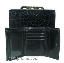 Black Crocodile Leather Framed Threefold Wallet
