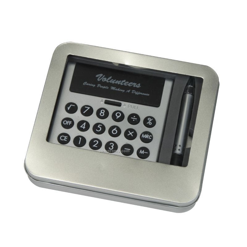 Flipper Calculator & Satin Silver Pen Gift Set