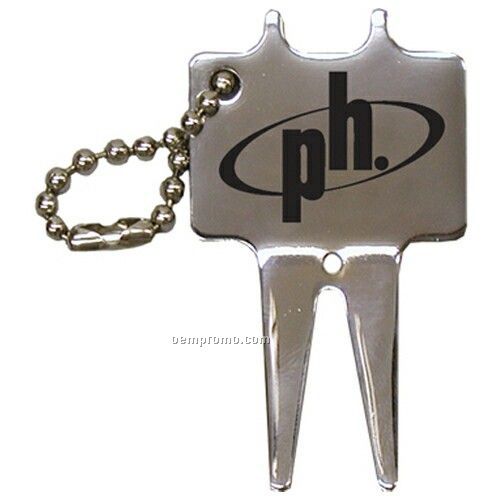 Bent Metal Golf Divot Tool With Bead Chain