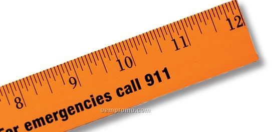Fluorescent 12" Wood Ruler/English Or Metric Scale (1 1/8" Wide) - 1 Color
