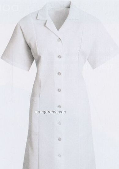 Short Sleeve Housekeeping Dress W/ Button Front (White)