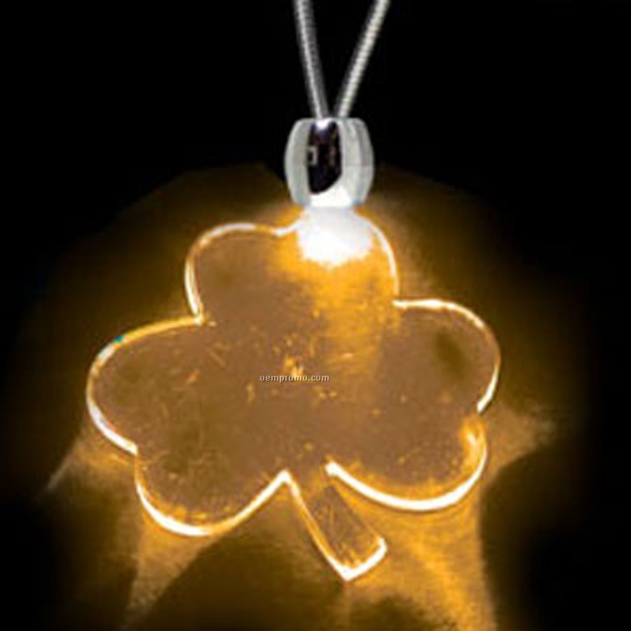 Amber Orange Acrylic Shamrock Pendant Light Up Necklace