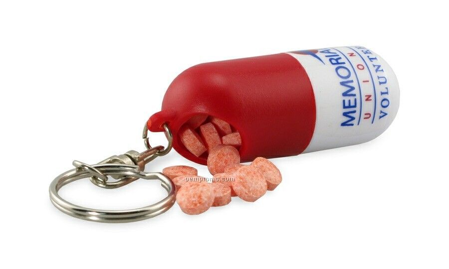 50 Count Peppermint Breath Mints In Pill Keychain Holder