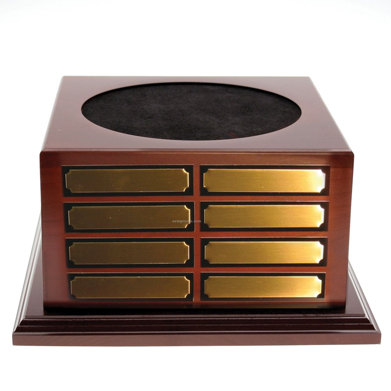 Cherrywood Finish Perpetual Wood Base W/ 8 Plain Brass Plates