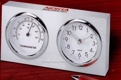 Solid Aluminum Desktop Clock & Thermometer
