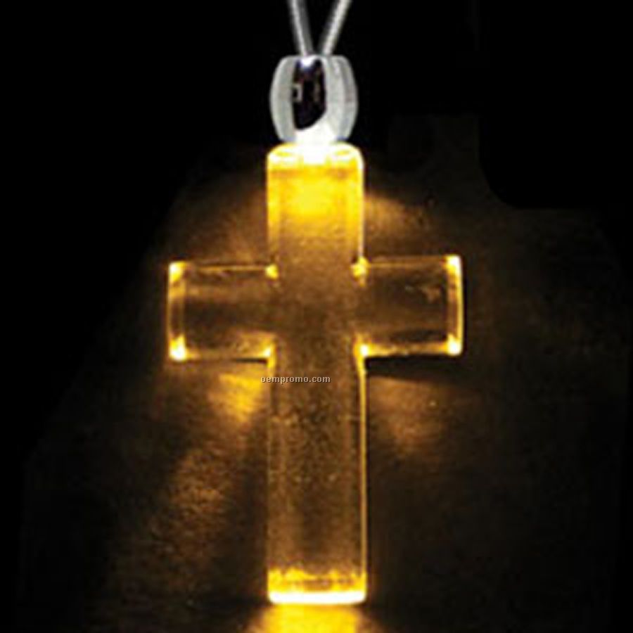 Amber Orange Acrylic Cross Pendant Light Up Necklace