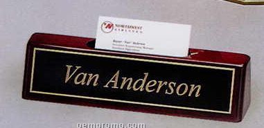 Rosewood Finish Name Wedge W/ Business Card Holder (8-1/4"X2"X1-1/4")