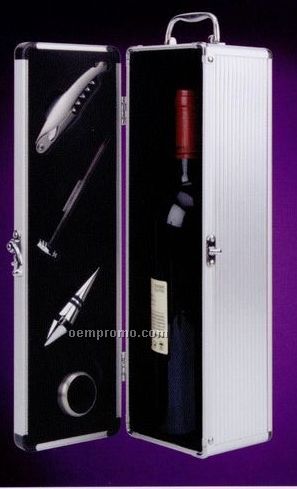Wine Carrier W/ Corkscrew/Thermometer/Stopper & Drip Collar