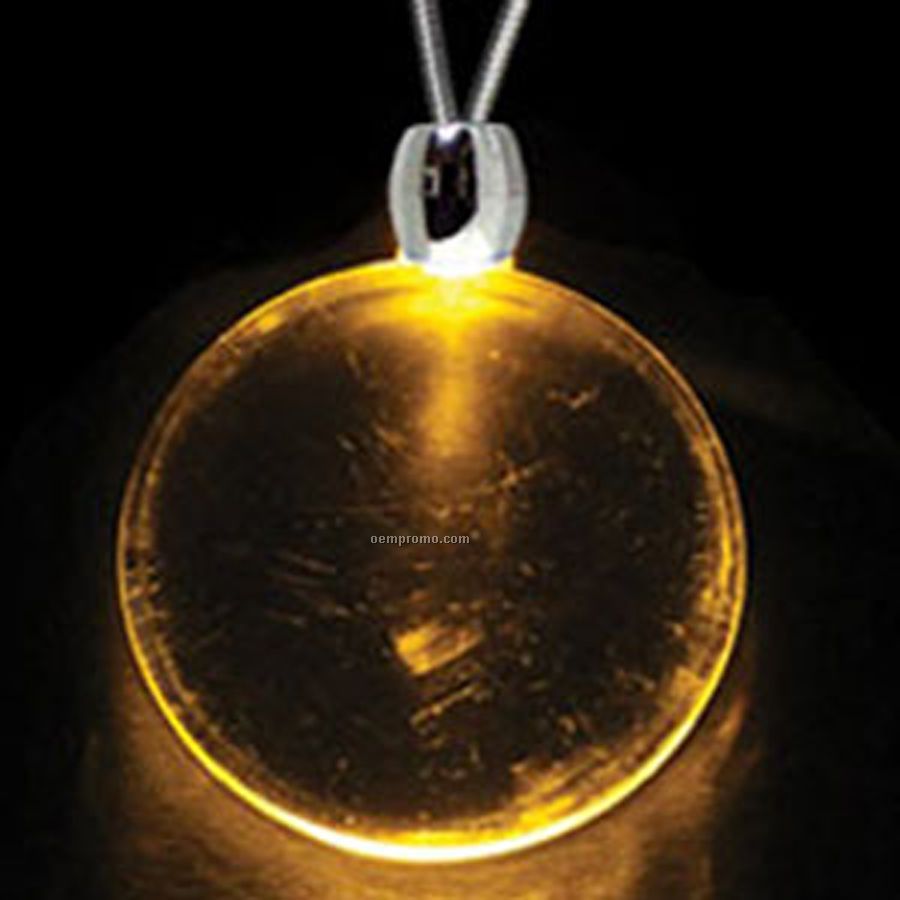 Amber Orange Acrylic Round Pendant Light Up Necklace