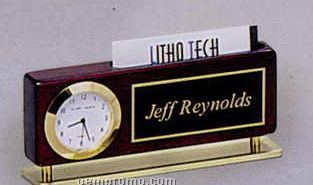 Rosewood Finish Clock/ Business Card Holder/ Name Plate