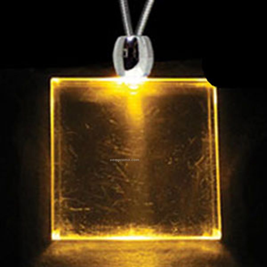 Amber Orange Acrylic Square Pendant Light Up Necklace