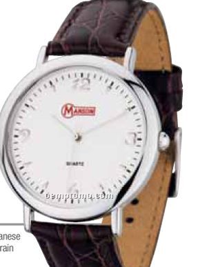 Watch Creations Men's Silver Dress Watch W/ Brown Leather Strap