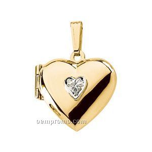 Ladies' 14ky .01 Ct 16x17 Diamond Heart Locket Pendant