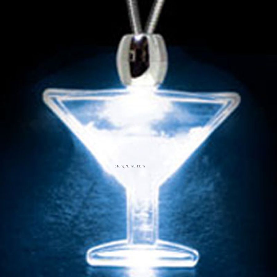 Blue Acrylic Martini Glass Pendant Light Up Necklace