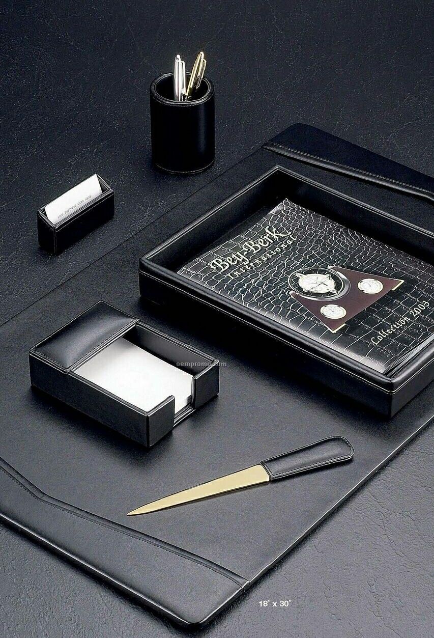 Genuine Black Leather 6 Piece Desk Set