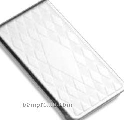 Silver Gilt Plated Metal Money Clip W/ Diamond Design