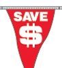 60' String Stock Pennants - Save - White/Red