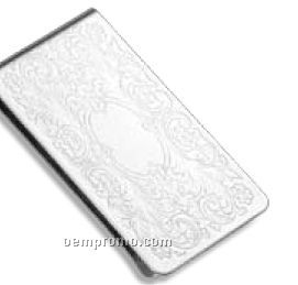Silver Gilt Plated Metal Money Clip W/ Design