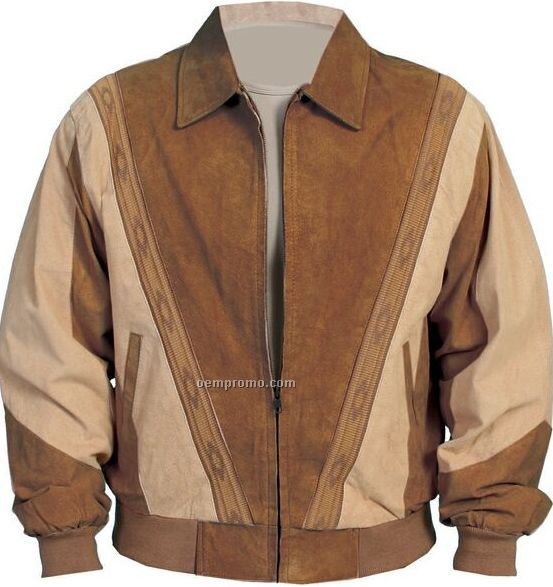 Men's Boar Suede Leather Prairie Jacket - Cafe Brown W/ Camel Trim (S-2xl)