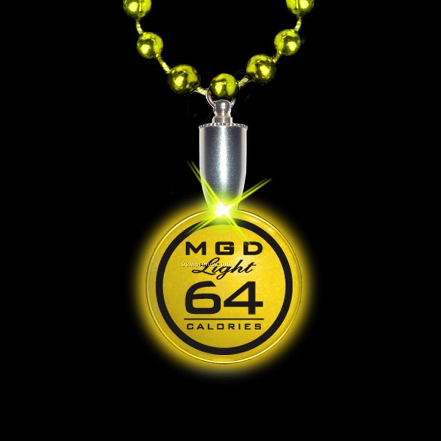 Flashing Illuminated Circle Charm W/ Mardi Gras Beads - Yellow