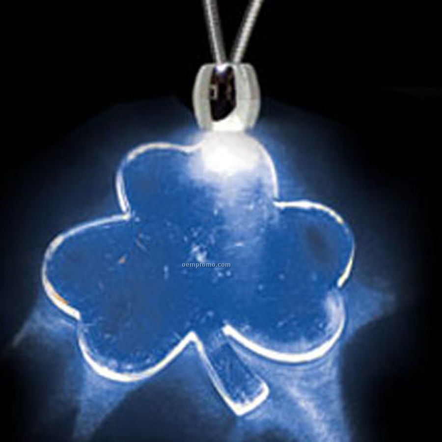 Blue Acrylic Shamrock Pendant Light Up Necklace