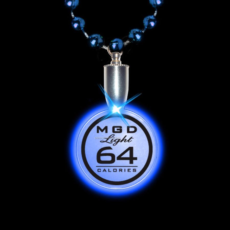Flashing Illuminated Circle Charm W/ Mardi Gras Beads - Blue
