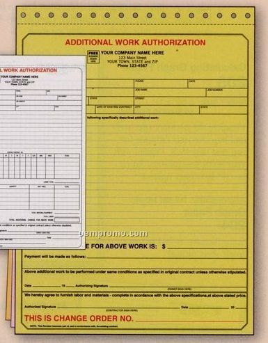 Yellow Additional Work Authorization Form (3 Part)