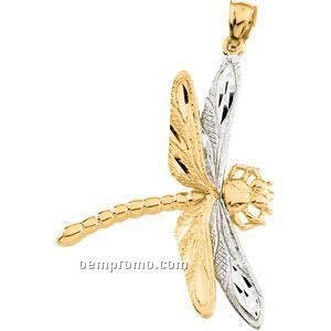 14ky/Rhodium-plated 41-1/2x29-1/2 Dragonfly Pendant