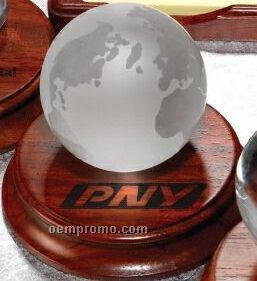 Glass Globe Paper Weight On Solid Rosewood Base