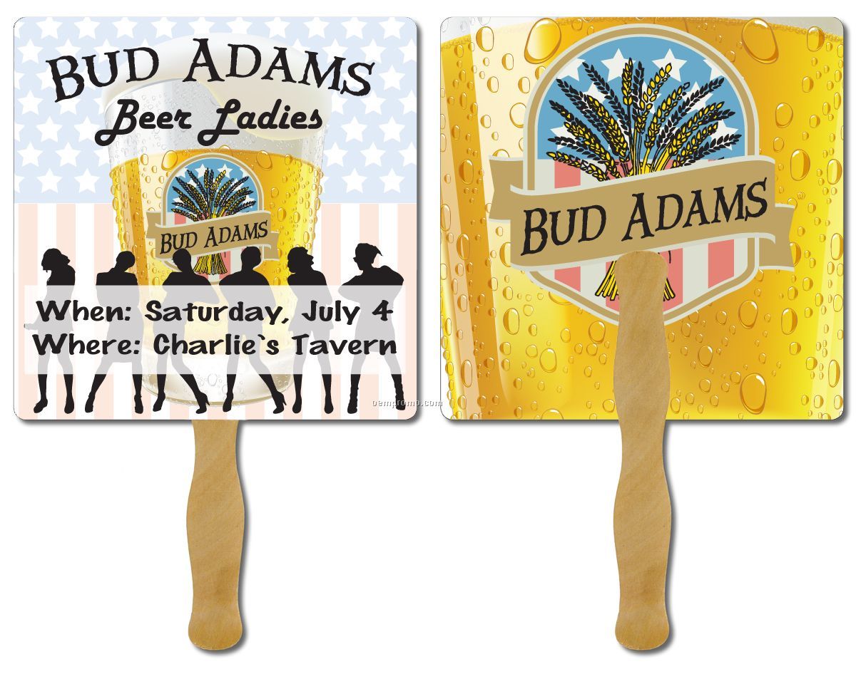 Hand Fans - Printed 2 Sides 4 Color Process- With Wooden Stick-7.375 X 7.75