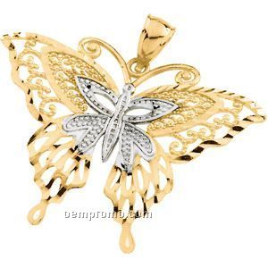 14ky/Rodium-plated 24-1/4x32-1/2 Butterfly Pendant