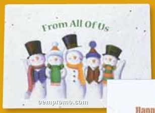 5 Snowmen Floral Seed Paper Holiday Card W/Stock Message