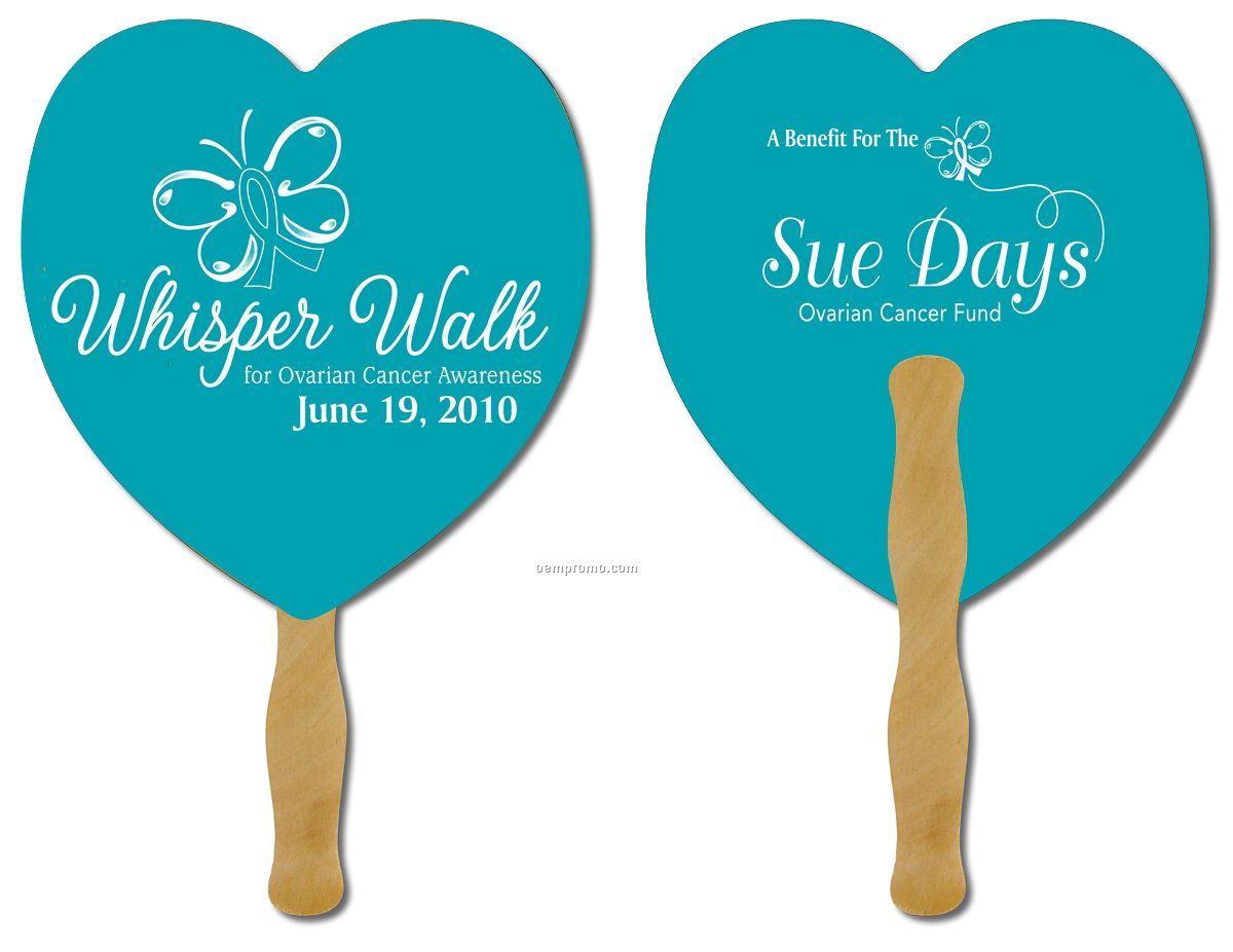 Hand Fans - Printed 2 Sides 4 Color Process- Attached To Wooden Stick-heart