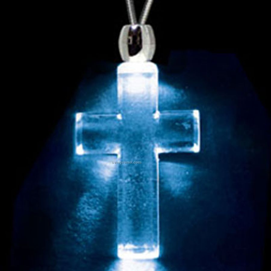 Blue Acrylic Cross Pendant Light Up Necklace