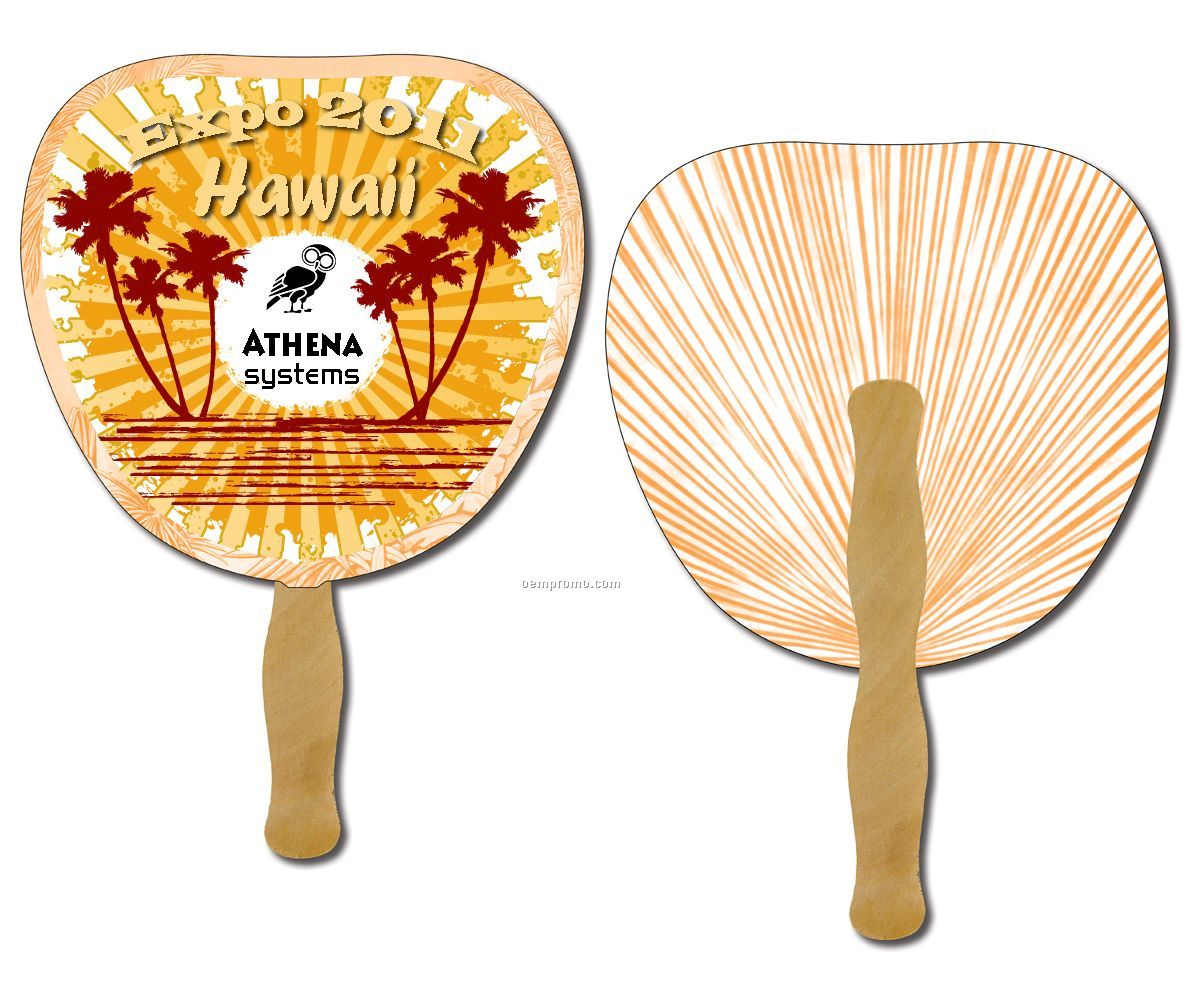 Hand Fans - Printed 2 Sides 4 Color Process- Attached To Wooden Stick -leaf