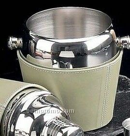 Stainless Steel Ice Bucket W/ Green Leather Cover