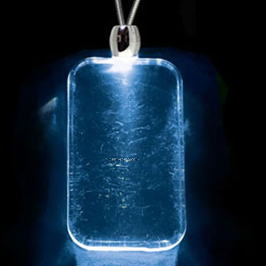 Blue Acrylic Dog Tag Pendant Light Up Necklace