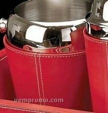 Stainless Steel Ice Bucket W/ Red Leather Cover