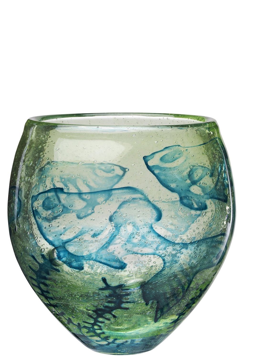 Underworld Green Glass Vase W/ Fish Motif By Olle Brozen