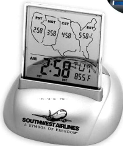 Atomic Alarm Clock With Calendar, Thermometer & Us Time Zones