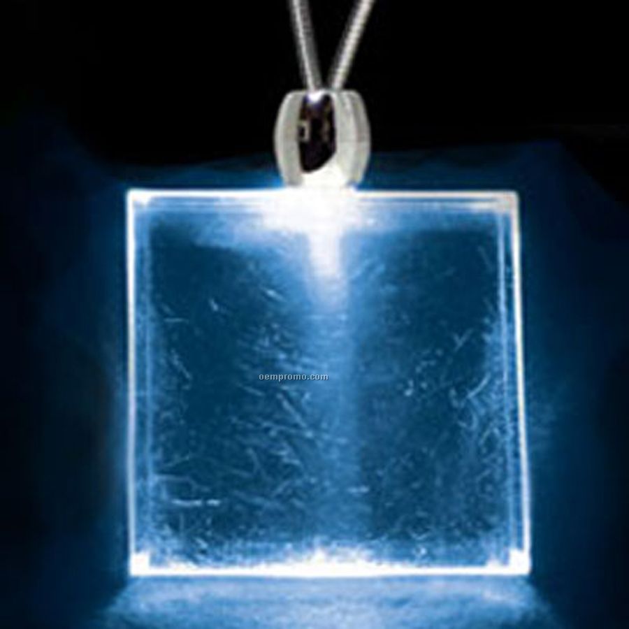 Blue Acrylic Square Pendant Light Up Necklace