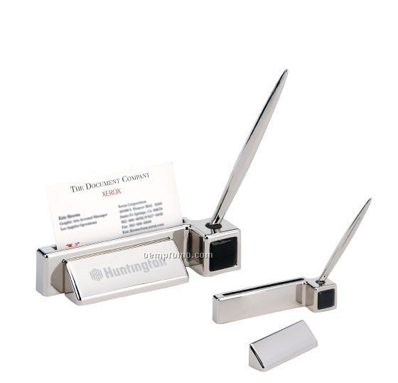Corporate Silver Business Card Holder / Pen Holder / Paperweight