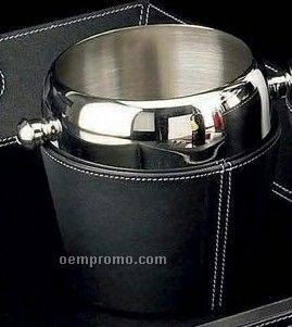 Stainless Steel Ice Bucket W/ Black Leather Cover