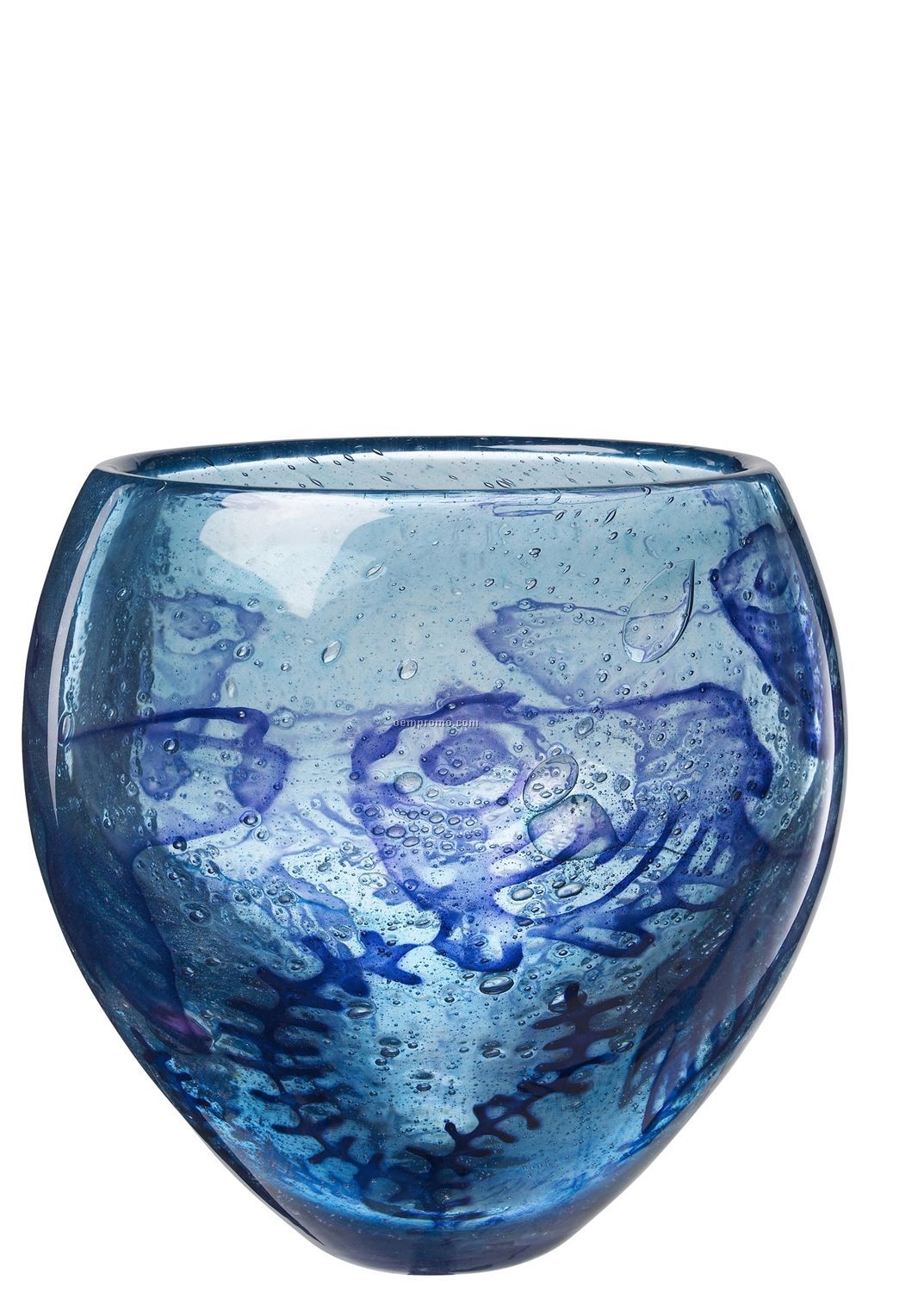 Underworld Blue Glass Vase W/ Fish Motif By Olle Brozen