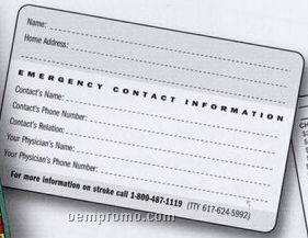 Custom Plastic Emergency Contact Card (4cp Front)
