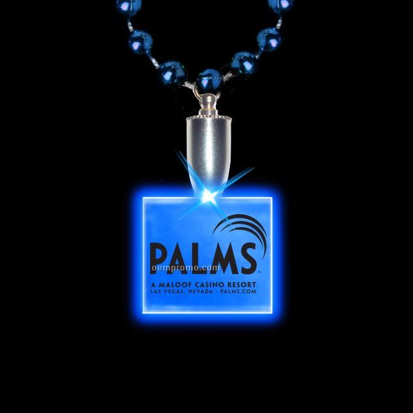 Flashing Illuminated Square Charm W/ Mardi Gras Beads - Blue