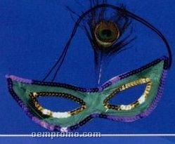 Mardi Gras Sequin Mask With Peacock Feathers