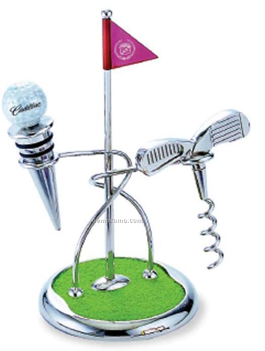 Metal Golf Theme Wine Bottle Stopper/ Corkscrew With Stand